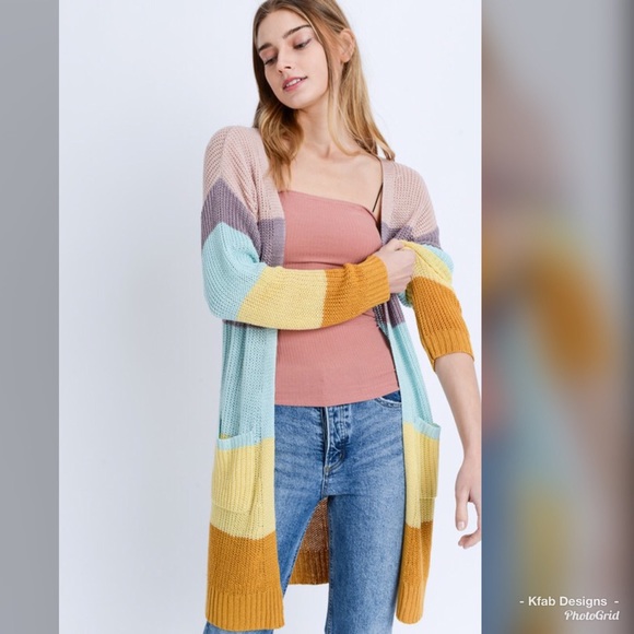 🥰LAST 1! Gorgeous Pastel Striped Pocket  Cardigan - Picture 7 of 7